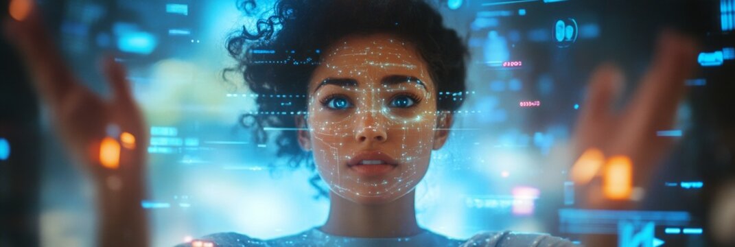 Holographic assistant aiding business professional in task management, enhancing productivity and organization through interactive guidance