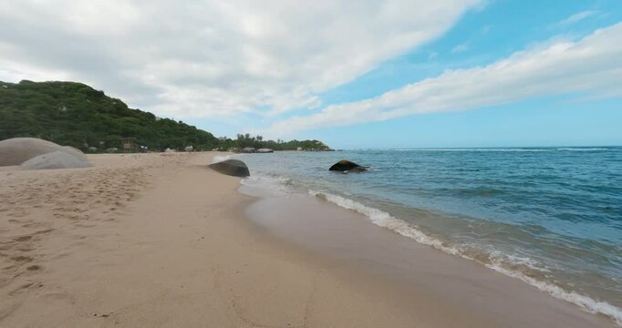 Most beautiful Caribbean beach, Playa Arenilla in Tayrona National Park, Colombia landscape