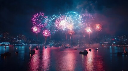 Breathtaking fireworks display with vibrant colors and dazzling explosions lighting up the night sky