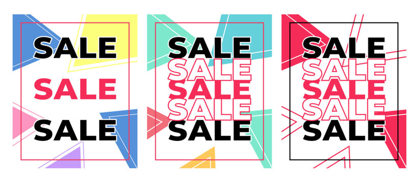 Set of sale vector abstract geometric poster, banner graphic design, illustration for shopping