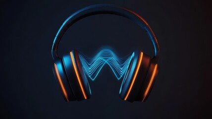 Sleek over-ear headphones with glowing accents and sound wave graphic, perfect for music lovers and tech enthusiasts.