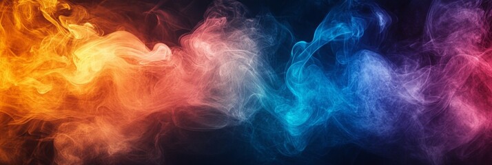 Fototapeta premium Vibrant rainbow smoke dances in the shadows, creating a striking contrast with the dark backdrop, evoking a sense of mystique and allure