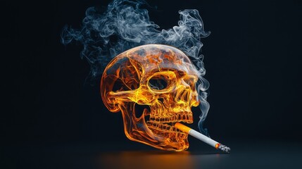 Burning Skull with Cigarette and Smoke