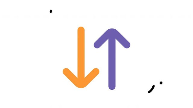 Orange down arrow and purple up arrow for financial concept designs, presentations, infographics, charts, and business websites.