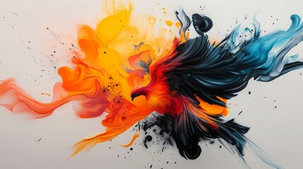 Obraz premium Abstract Phoenix Bird Painting with Colorful Splashes
