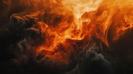 Fototapeta premium A dark background with thick, swirling orange smoke rising dramatically, creating a mysterious and intense atmosphere, captured in ultra-realistic detail