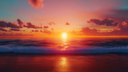 Fototapeta premium Dramatic Sunset Over Ocean Waves with Golden Sky