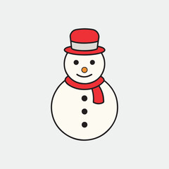 Cute snowman Christmas character icon. Snowman flat vector icon. Snowman with a red hat. Vector illustration.	