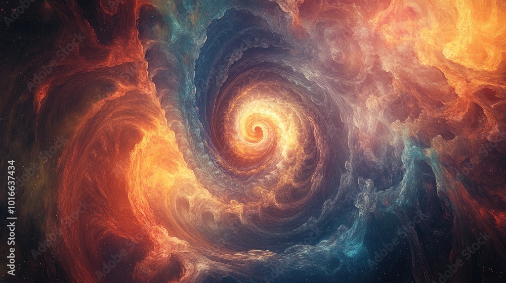 Poster a captivating ai-generated art of a glowing, smooth vortex spiraling in a cosmic space, creating an 