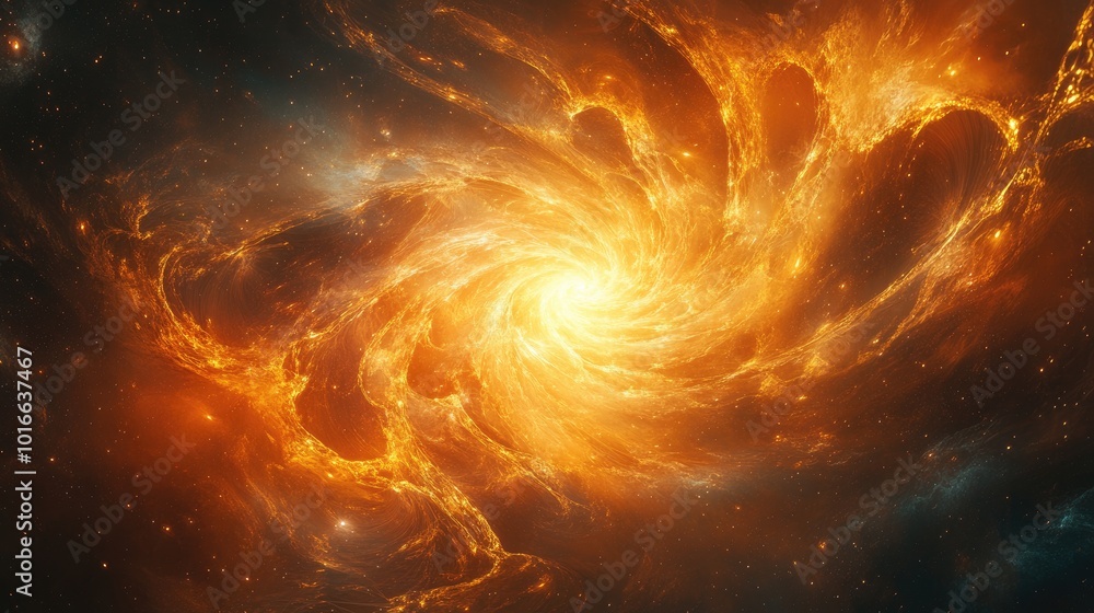 Poster a captivating ai-generated art of a glowing, smooth vortex spiraling in a cosmic space, creating an 