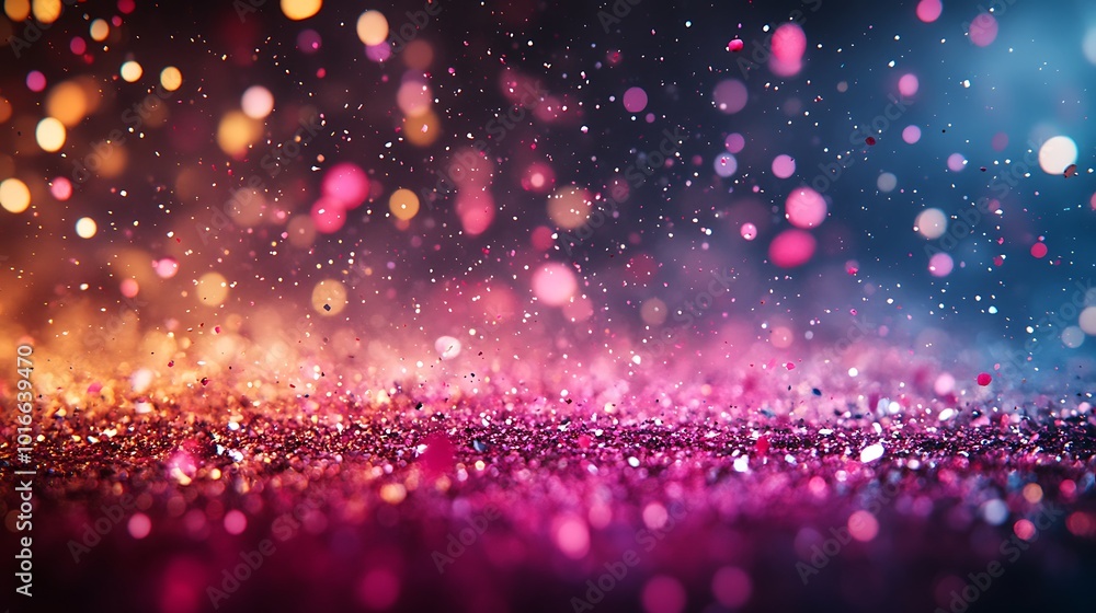 Poster abstract background with colorful bokeh lights and glitter.