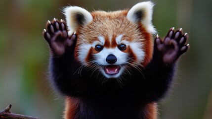 Obraz premium Playful red panda having fun in nature.