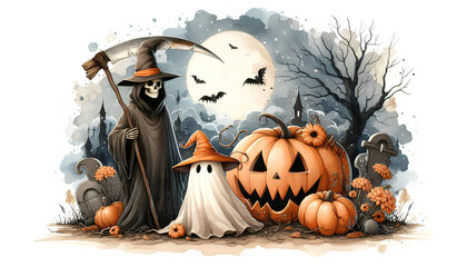 halloween background with pumpkin and bats