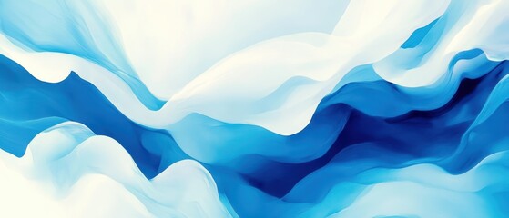 Abstract blue and white wave pattern with smooth gradients and flowing textures.