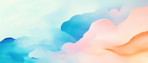 Colorful abstract watercolor background with soft, blended hues of blue, pink, and peach, ideal for creative projects.