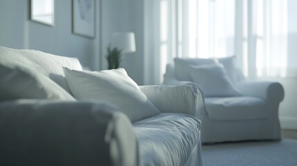 Fototapeta premium Contemporary Living Room with White Sofa and Soft Light
