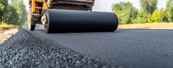 Heavy machinery working to lay fresh asphalt on a construction site, ensuring a smooth and durable road surface.