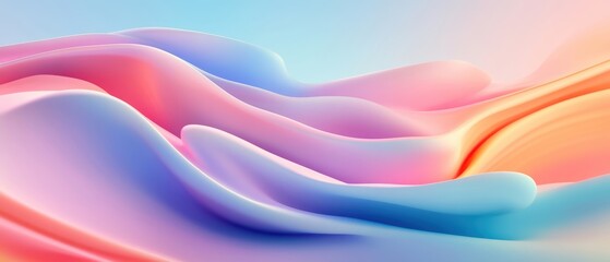 Fototapeta premium Abstract wavy patterns in pastel colors with a smooth gradient, creating a serene and calming visual effect.