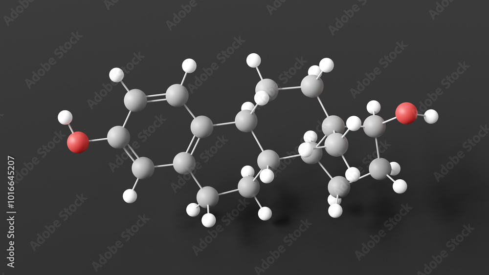 Wall mural estradiol molecule 3d, molecular structure, ball and stick model, structural chemical formula estrogen steroid hormone