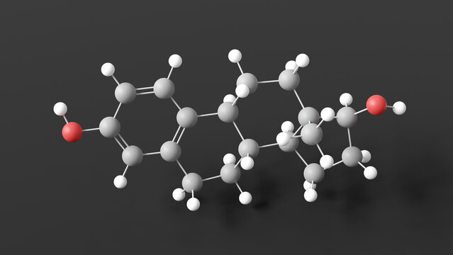 estradiol molecule 3d, molecular structure, ball and stick model, structural chemical formula estrogen steroid hormone