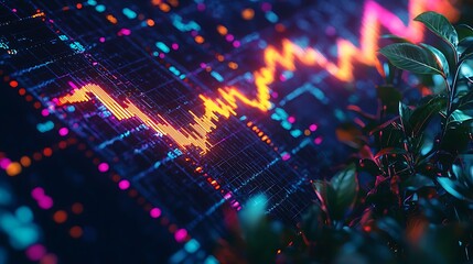 Obraz premium Abstract Technology Background with Neon Lights and Plants