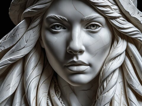 Close-up Marble Sculpture of Metis, the Greek goddess