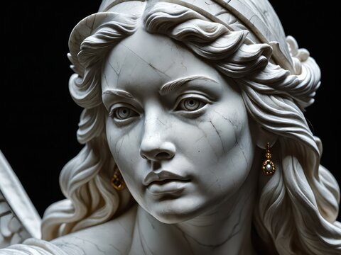 Close-up Marble Sculpture of Tyche, the Greek goddess