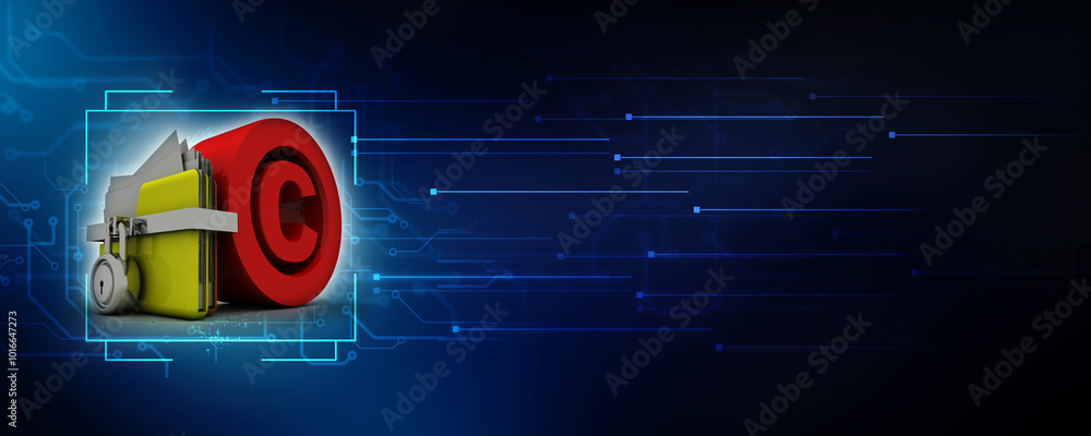 Aufkleber 3d rendering folder protected lock near copyright