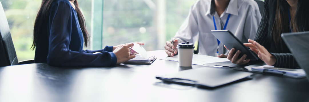 Successful job interview, Recruiter or manager and job candidate with resume in office