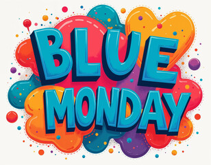 Blue Monday Illustration Design With Glossy Typography