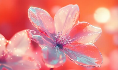 A single, translucent pink flower with a blurred background.