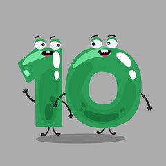 Cartoon math number ten 10 cute funny character for kids mathematics or birthday, vector icon. Happy smiling 10 eight number with face for algebra education or arithmetic emoticon and numeric emoji