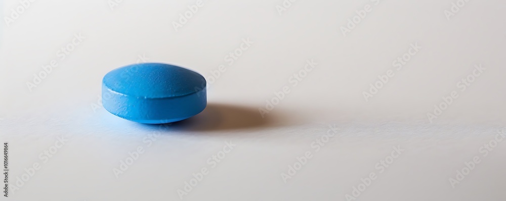 Poster a single blue object is centered on a white surface, casting a subtle shadow, emphasizing its round 