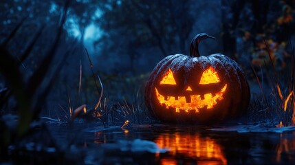 Obraz premium spooky pumpkin glow at night