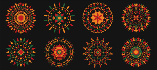 Vibrant collection of colorful kwanzaa mandala designs in various patterns