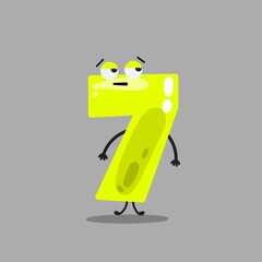 Cartoon math number 7 seven, cute funny character for kids mathematics or birthday, vector icon. Happy smiling seven number with face for algebra education or arithmetic emoticon and numeric emoji
