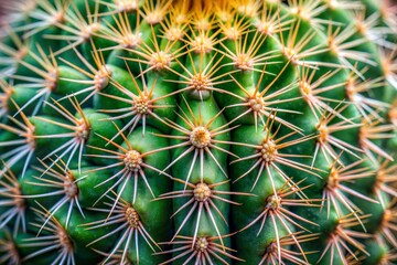 Close-up of green cactus with prickly surface and spines