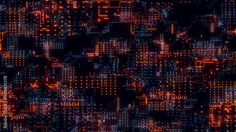 Poster printed circuit board. visualization of advanced technology concept: pcb processor microchip, digiti