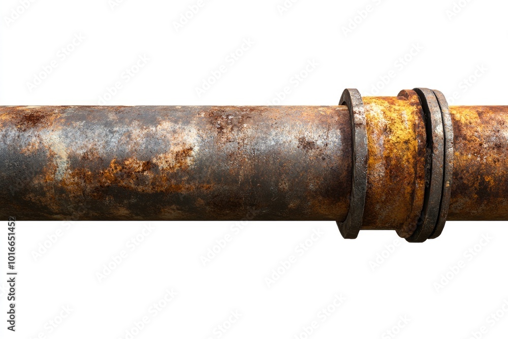 Poster close-up view of a rusty pipe on a white background, suitable for use in industrial or mechanical il