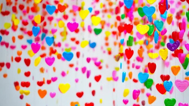 Colorful Rain of candy hearts on a white background 