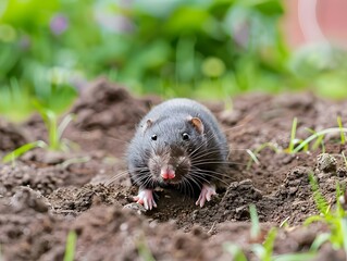 Mole Digging Through Soil in Lawn Visible Snout and Claws Pest Concept with Copy Space