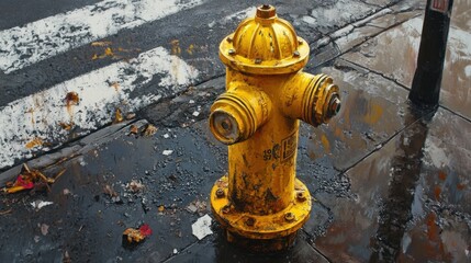 A yellow flashlight lying on a table, with fine details of the plastic and reflective surfaces