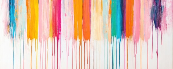 A vibrant abstract art piece featuring colorful paint drips, showcasing a playful blend of hues and artistic expression.