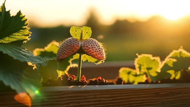 Discoversunny closeup ofstrawberry bush inhigh wooden bed leaves daughter plants beauty home gardening althy green practices 4K strawberry plant background leaf shoot moustache pattern cultivation