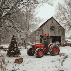 Tractor Christmas Scene.