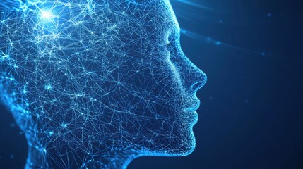 Obraz premium Digital Human: Networked Face with Glowing Lines