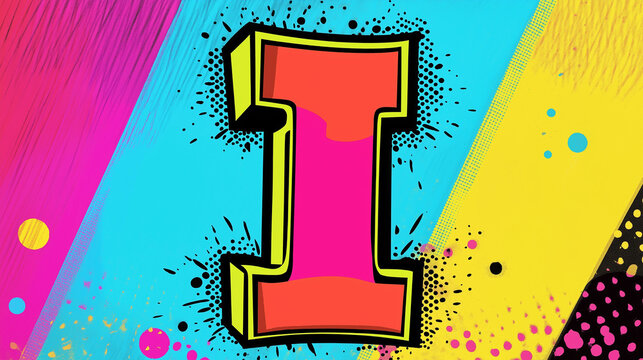 Pop art Alphabet letter I. Colorful background in pop art retro comic style.