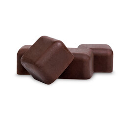 Chunk of chocolate bar with rich cocoa texture homemade, cocoa mass isolated on white background