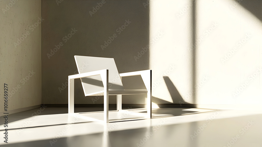 Aufkleber striking geometric chair design with sharp edges and dramatic shadows in abstract space
