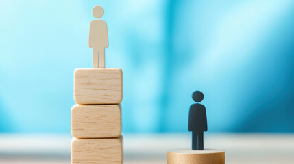 Symbolic Representation of Wealth Gap with Figures Two figures standing on different height platforms, symbolizing the disparity between rich and poor, economic inequality, and social divide